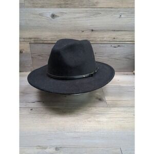 Classic‎ Wide Brim Belt Buckle Fedora Hat 24" Circumference Black